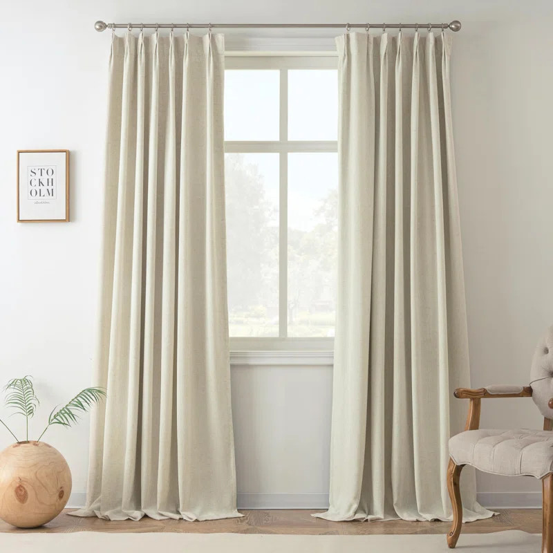 Pinch Pleat 100% Blackout Natural Linen Curtains 2 Layers Farmhouse Thermal Insulated 2 Panels | Wayfair North America