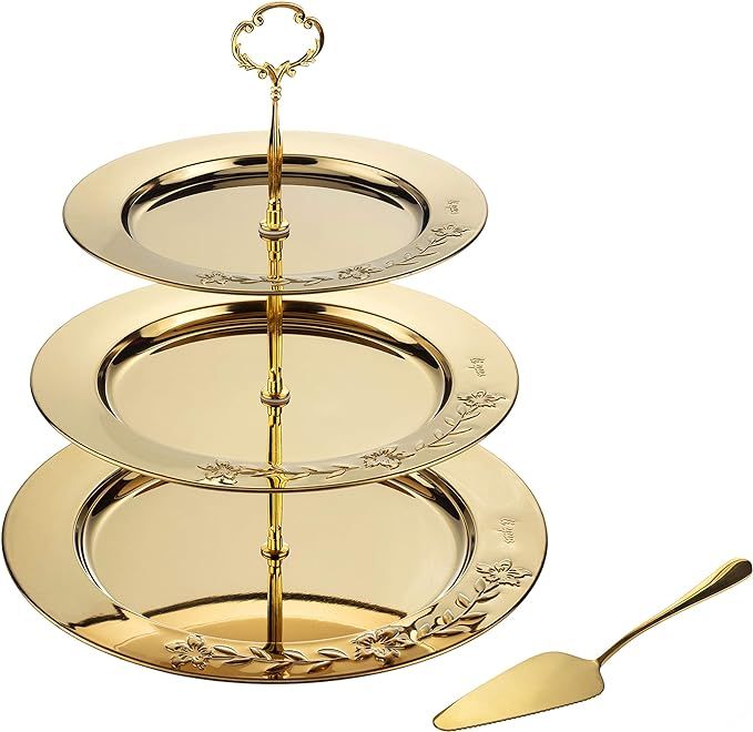 Large Food Grade Stainless Steel Three Tier Gold Cupcake Stand-Gold Dessert Stand-Gold Serving Tr... | Amazon (US)