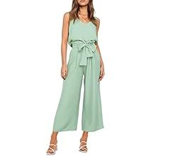 FANCYINN Womens 2 Piece Crop Pants Set V Neck Tank Wide Strap Tops High Waisted Cropped Paper Bag... | Amazon (US)