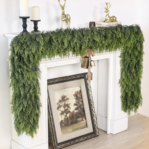 5FT Real Touch Cedar Garland for Fireplace - Artificial Christmas Garlands Realistic Faux Greenery Fake Pine Needles Garland for Holiday,Table, Window,Mantel,Stairs, Home,Indoor Outdoor Decor (2PCS) | Amazon (US)