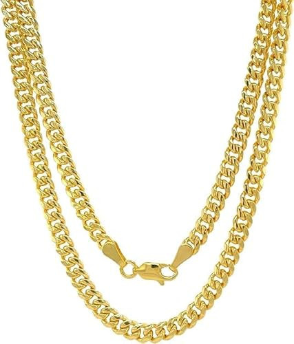 SHOP WGS 10K Solid Gold Cuban Link Chain for Men & Women - Diamond Cut Real 10K Yellow Gold Cuban Link Curb Chain Necklace for Men with Lobster Claw Clasp Jewelry (2 MM,24") | Amazon (US)
