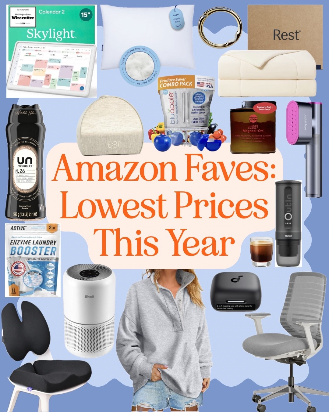 ‼️LOWEST PRICE OF THE YEAR‼️: We checked and vetted all of these, and they’re currently at their lowest price all year on Amazon. All of these are some of our top-recommended products for home, sleep, travel, office, and more.

Some of our faves, marked down to the best deal you’ll find for them this year:

Home Faves:
- Skylight Touchscreen Digital Calendar: $349/$319 ➡️ $289
- Levoit Air Purifier: $100 ➡️ $76.94
- Downy Unstoppables Laundry Scent Booster Beads in Rose/Honey/Oakmoss (smells SO good): $15.99 ➡️ $11.99
- Enzyme Laundry Booster Odor Remover (really effective for stubborn odors): $22.95 ➡️ $16.11
- BluApple Produce Saver (keeps your fruits and veggies fresh for much longer!): $30 ➡️ $24

Sleep Faves:
- Hatch Alarm Clock (will revolutionize for wake-up routine): $170 ➡️ $135
- Rest Evercool Cooling Comforter Blanket (AMAZING for hot sleepers!): $199 ➡️ $129.35
- Casper Original Pillow: $75 ➡️ $57
- Magnesi-Om Magnesium + Melatonin Drink Mix: $49 ➡️ $22.54

Travel Essentials:
- Jack & Rose Travel Steamer (we made a whole separate post about this!): $55 ➡️ $40
- Portable Travel Espresso Machine(!!!): $150 ➡️ $120

Work Essentials:
- Branch Ergonomic Desk Chair with adjustable lumbar support (amazing if you get neck or back pain from sitting at a desk): $389 ➡️ $311.20
- Cushion Lab Lumbar Pillow: $67 ➡️ $50.91
- Cushion Lab Patented Protection Pressure Relief Seat Cushion: $75 ➡️ $57

.. And more!
- Soundcore Noise Cancelling Earbuds (the case also functions as a phone stand!): $50 ➡️ $23.68
- The coziest oversized mock-neck Henley sweatshirt: $38 ➡️ $25.64
- Clipa Bag Hanger (a ring clip that allows you to hang your bag anywhere!): $20 ➡️ $16

We’ll do Beauty Faves from this sale in a separate post!

#LTKSaleAlert #LTKHome #LTKTravel