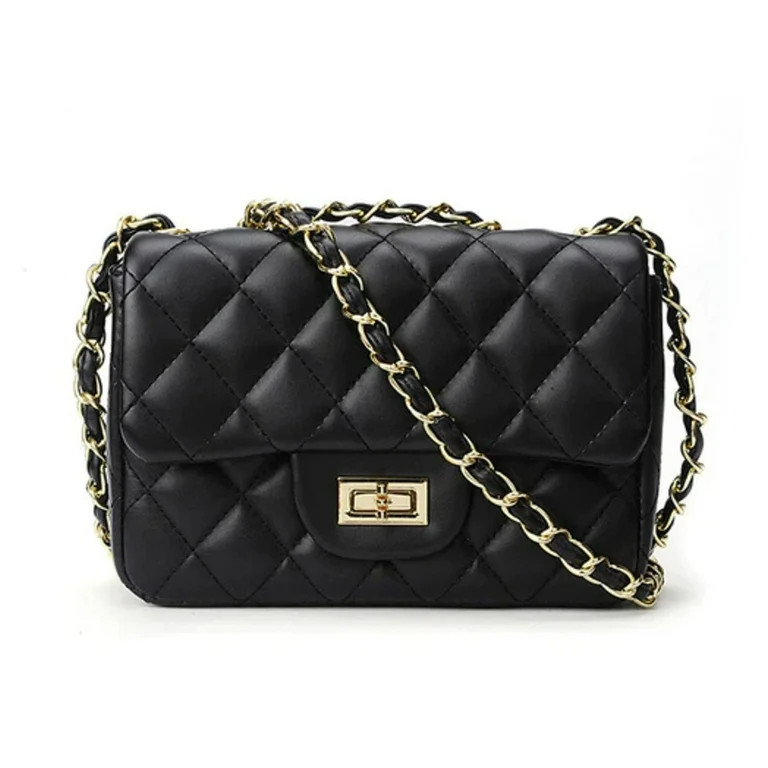 Quilted Shoulder Bags for Women Designer Black Chain Purse Small Classic Leather Crossbody Clutch... | Walmart (US)