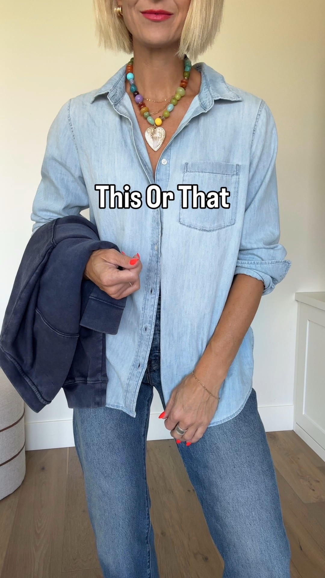 This denim-on-denim look 🩵/💙 + vintage pullover sweatshirt gives all the cool casual vibes — all 3 of these pieces are incredibly soft, and mix n match with just about anything. 
🚨jeans and button down on sale! This exact pair NEVER goes on SALE!
Sizing:
Cotton denim shirt — sized up to a large for a more oversized fit (hurry & grab it while it’s on SALE❗️)
Jeans - fit true to size, wearing size 27x30 also on SALE‼️
Pull lover — fits true to size, or size up for a more oversized fit.
Go down a half a size in the Adidas
✨you guys have sold this necklace out. 😌 I linked similar ones to shop. 

#LTKSaleAlert #LTKOver40 #LTKFindsUnder50