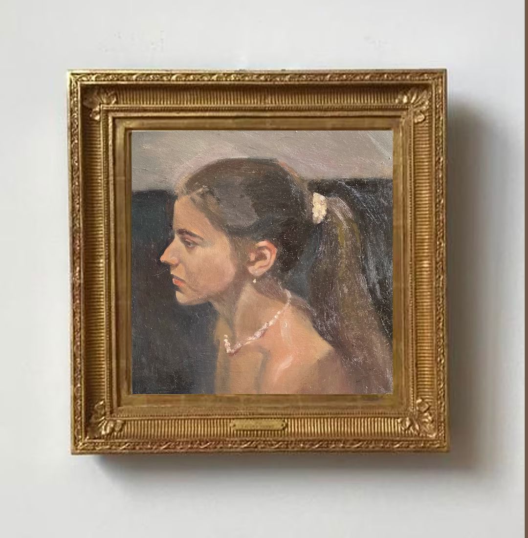 Woman In Pearls Oil Portrait Original Painting Beautiful Lady Renaissance Artwork Antique Wall De... | Etsy (US)