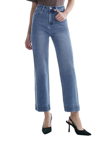 Women’s Straight Leg Jeans High Waisted Cropped Trendy Jeans Wide Leg Zipper Denim Pants | Amazon (US)