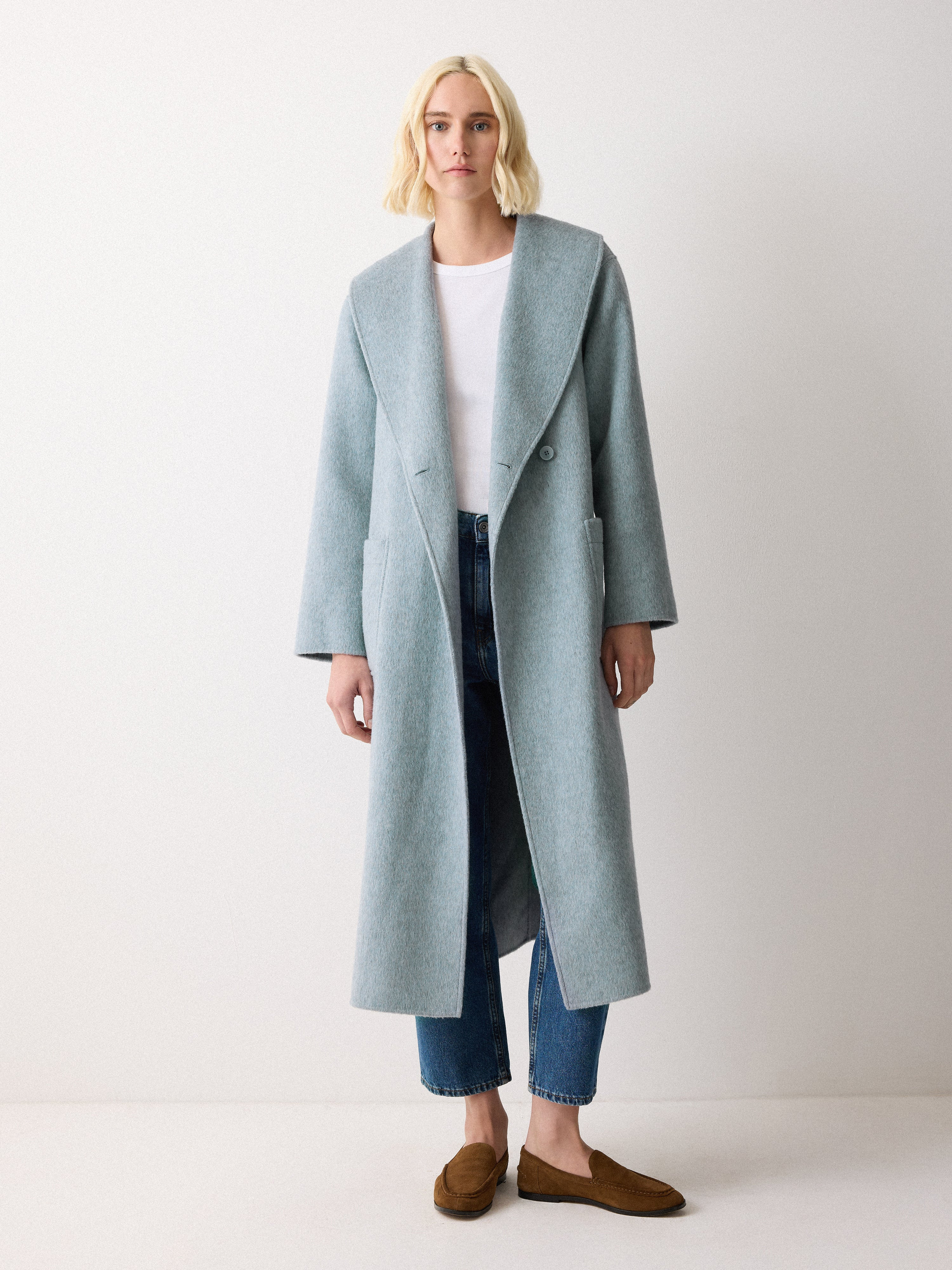 Double Faced Shawl Midi Coat | Blue | Jigsaw (UK)