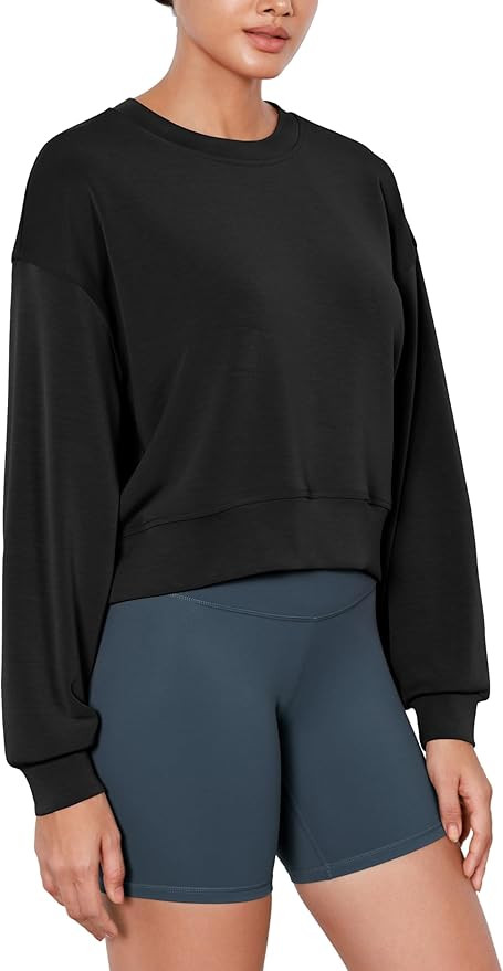 ODODOS Modal Soft Long Sleeve Cropped Sweatshirts for Women Oversized Crew Neck Pullover Crop Top | Amazon (US)