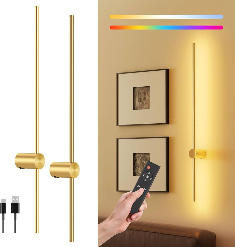 Battery Operated Wall Sconce Set of 2, 10000mAh Rechargeable Dimmable LED Wall Lamps with Remote,... | Amazon (US)