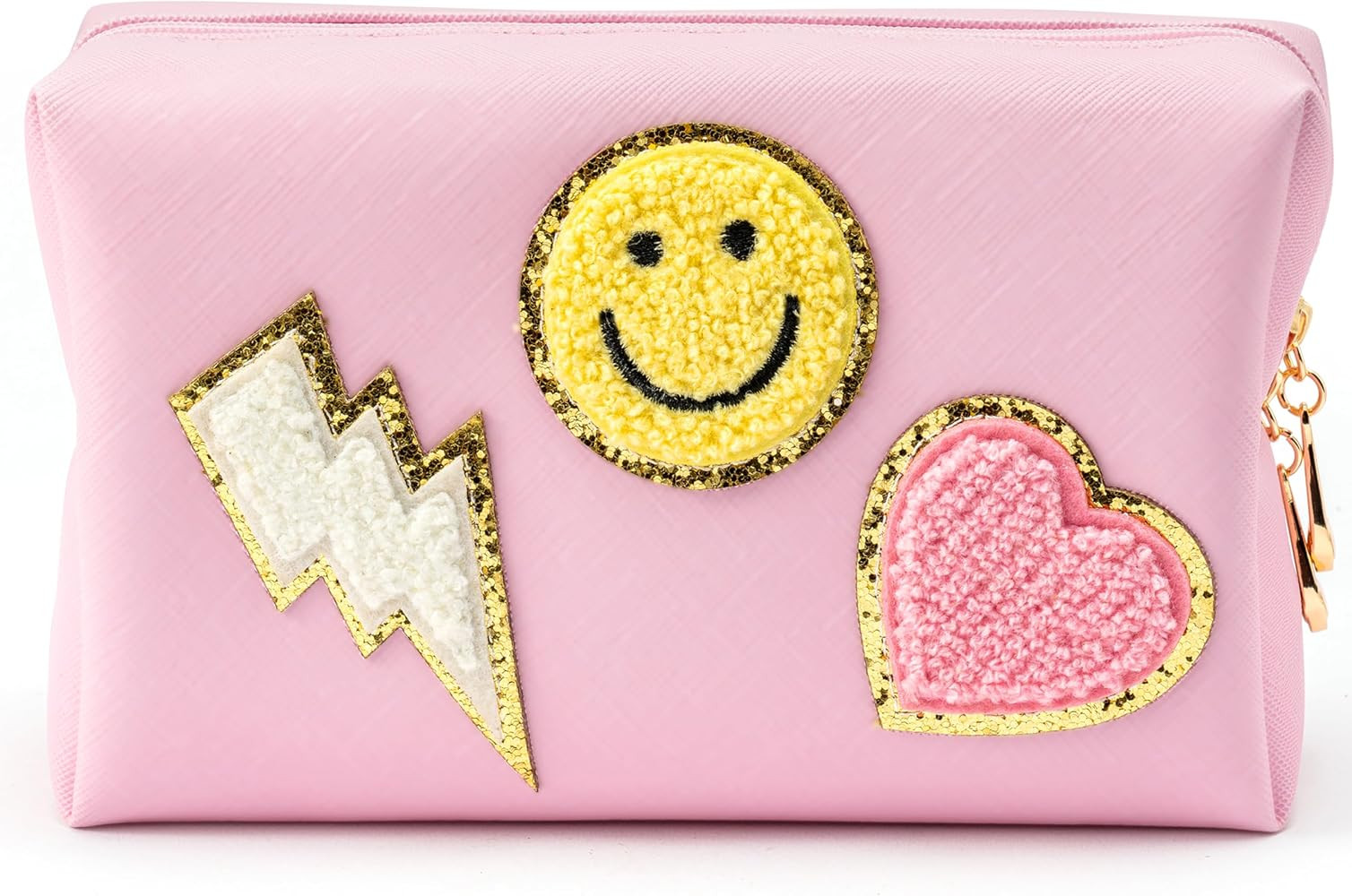 LieToi Preppy Patch Small Toiletry Bag Smile Lightning Heart PU Leather Portable Waterproof Makeu... | Amazon (US)