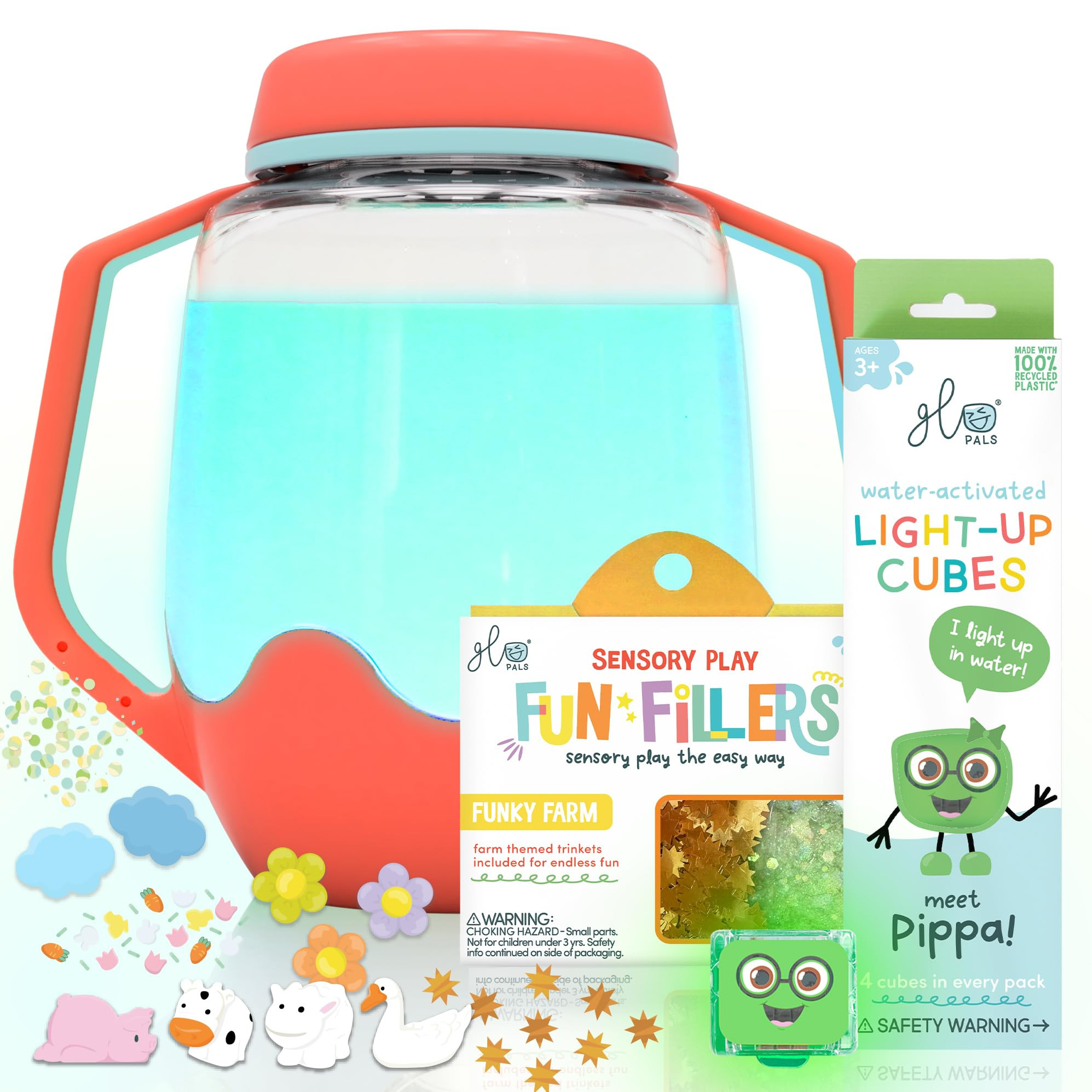 Glo Pals Sensory Play Pack Bundle with Sensory Play Jar, Light-Up Cubes, & Fun Fillers (Barnyard ... | Amazon (US)