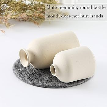 CEMABT Beige Ceramic vase Set-3 Small Flower vases for Decor,Modern Boho Farmhouse Home Decor,Dec... | Amazon (US)