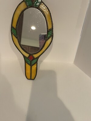 Stained Glass Yellow Orange Green Multi-Color Vanity Hand Held Mirror 12”  | eBay | eBay US