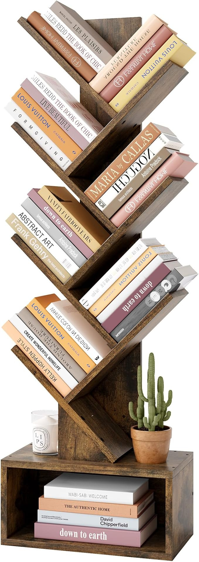 Hoctieon 6 Tier Tree Bookshelf, Tall Bookcase with Drawer, Freestanding Book Shelf, Display Floor... | Amazon (US)