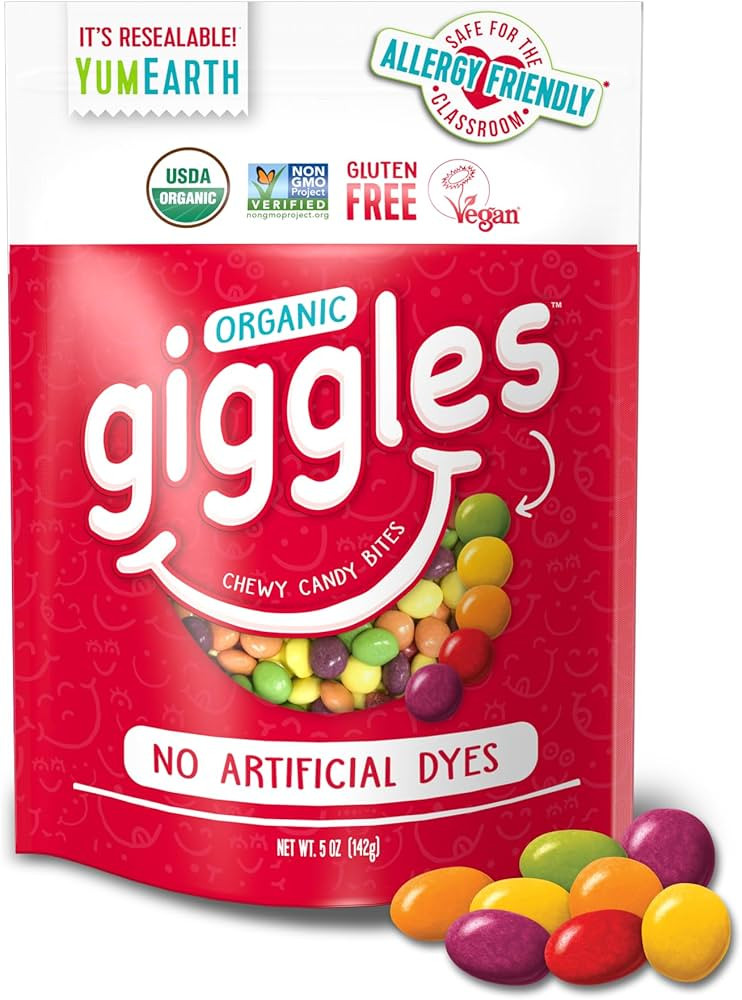 YumEarth Organic Giggles Chewy Candy – Allergy Friendly, No Dyes, Non GMO, Gluten Free, Fruit F... | Amazon (US)