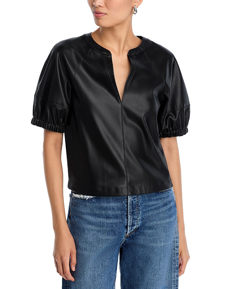 Steve Madden Roxanne Faux Leather Split Neck Top | Bloomingdale's (US)