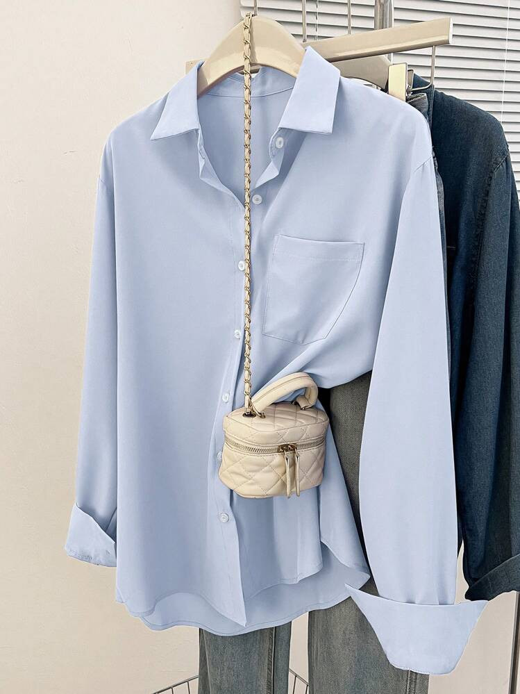 INAWLY Blusa Suelta De Mujer Informal De Un Solo Color Con Hombros Caídos, Camisa De Manga Larga De Otoño | SHEIN