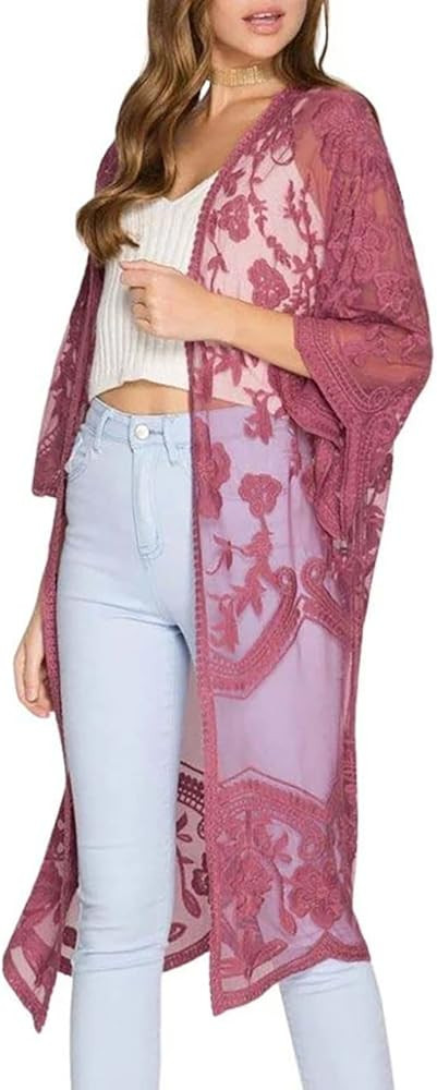 Bsubseach Women Mesh Lace Beach Kimono Cardigan | Amazon (US)