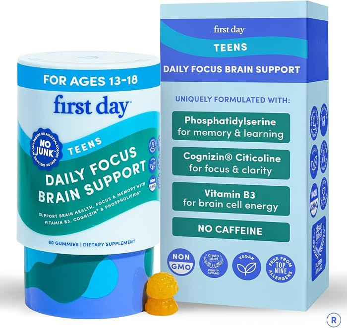 Teen Brain Gummies with Phosphatidylserine (PS), Cognizin Citicoline & Vitamin B3 | Ages 13\u2013... | Amazon (US)