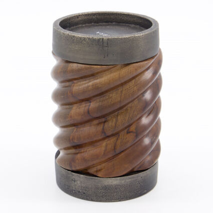 Brown Barleytwist Wood & Metal Pillar Candle Holder 16x9cm | TK Maxx