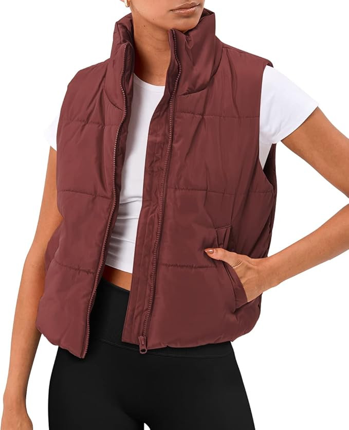 AUTOMET Puffer Vest Women Sleeveless Winter Clothing Cropped Outerwear Warm Puffy Fall Outfits Sp... | Amazon (US)