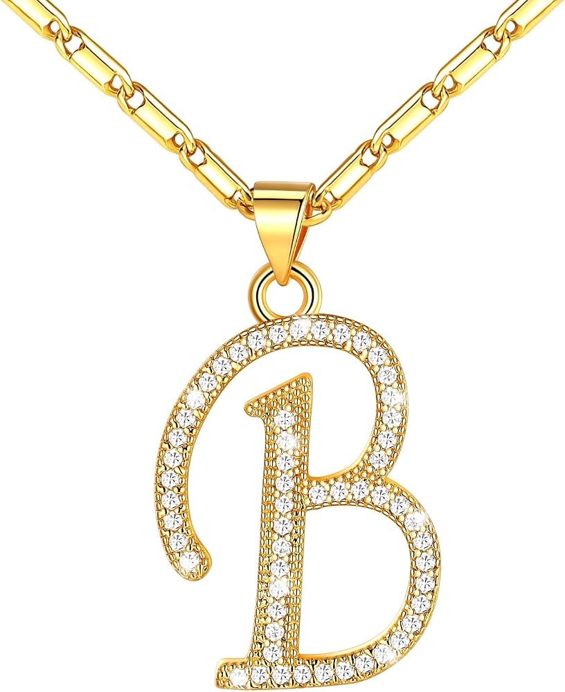 U7 Initial Necklace for Women,CZ Initial Letter Necklace,20"+2" | Amazon (US)