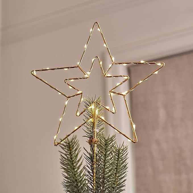 Amazon.com: Lights4fun, Inc. 8" Gold Star Battery Operated Micro Warm White LED Christmas Tree To... | Amazon (US)