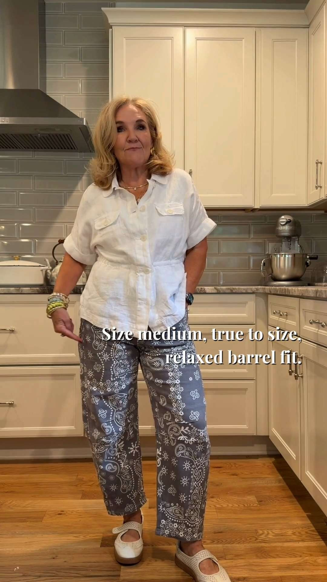 Tap the bell 🔔, heart ❤️ this post, and save for later!

Looking for pants that feel comfortable but still look pulled together?

✔️ Soft, stretchy fabric that moves with you all day
✔️ Subtle barrel-leg shape adds style without feeling trendy
✔️ Easy neutral print pairs with white tops, denim, and lightweight sweaters

I’m wearing my regular size medium, and I found them true to size with a relaxed fit.

These are the kind of pants you’ll reach for on busy weekdays, lunch dates, travel days, and casual weekends.

If you’ve been curious about the barrel-leg trend, this is an easy, wearable way to try it.

#LTKootd #LTKSeasonal #LTKOver40