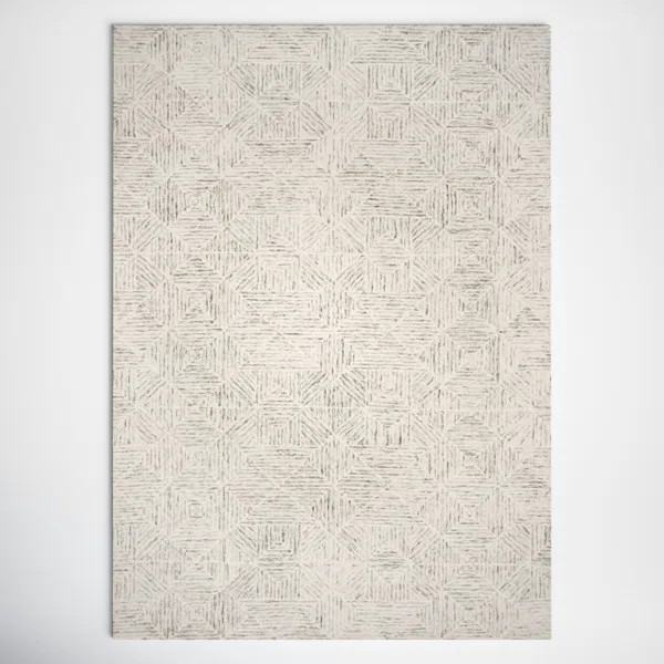 Linsly Geometric Hand Tufted Wool Ivory/Light Blue Area Rug | Wayfair North America