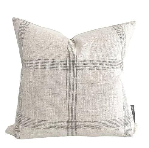 Hackner Home | Linen Windowpane Pillow Cover | Gray, White, and Black (24" x 24", Modern) | Amazon (US)