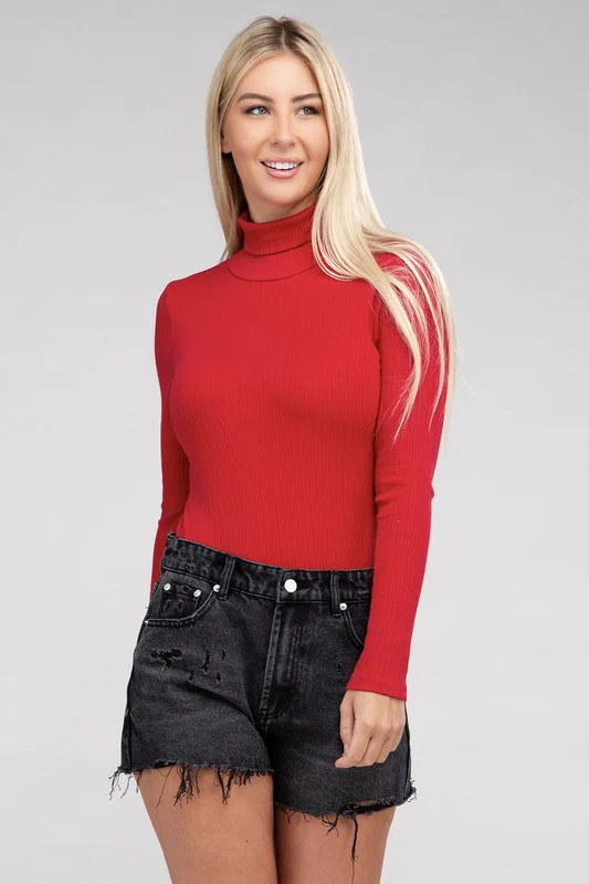 Long-Sleeve Turtleneck Bodysuit Deep Red / L | Casual Chic Boutique