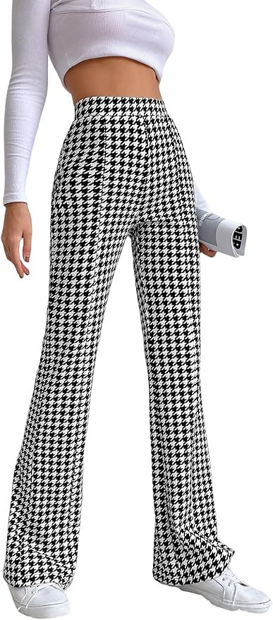 SHENHE Women's Elegant Houndstooth Print High Waist Flare Wide Leg Pants Trousers | Amazon (US)