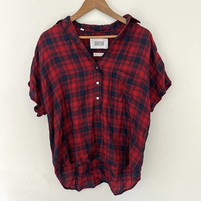 Grayson The Artist Short Sleeve Plaid Red Shirt Blouse Size 1 | eBay US