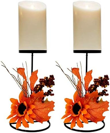 Gift Boutique Thanksgiving Candle Holders for Table Centerpiece Set of 2 Fall Metal Pillar Candle... | Amazon (US)