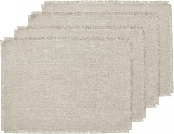 Solino Home Natural Linen Placemats 19" L x 14" W Inch – 100% Pure Linen Fringe Placemats Set o... | Amazon (US)
