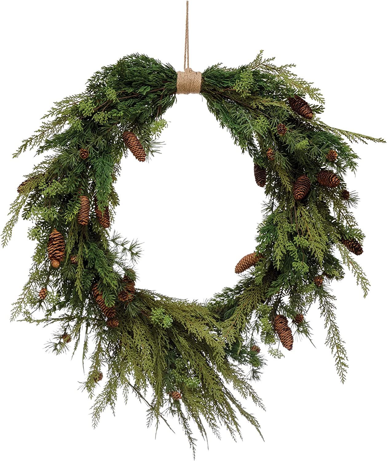 Creative Co-Op Faux Pine Pinecones & Wrapped Jute Hanger Wreath, Green | Amazon (US)