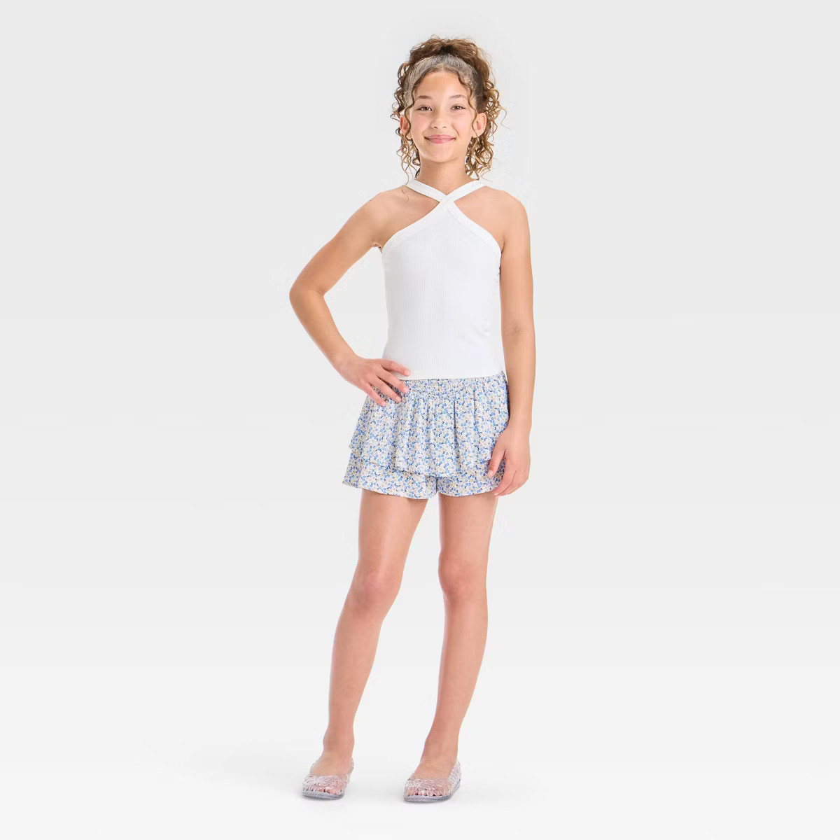 Girls' Halter Top - art class™ White XXL: Ribbed Sleeveless Pullover, | Target