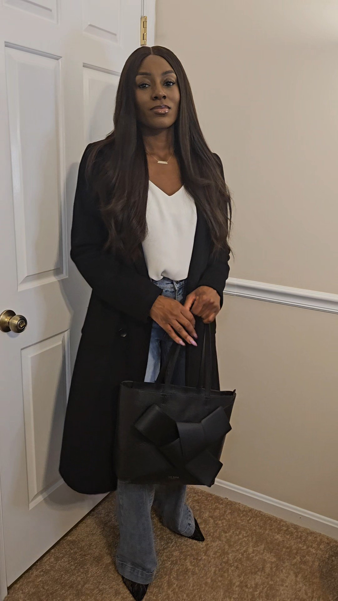 Simple white on denim look Jeans: @ZARA Top: @H&M Coat: Gift Bag: @Ted Baker Fragrance: @Maison Margiela - By the Fireplace 

#LTKCyberWeek #LTKWatchNow #LTKStyleTip