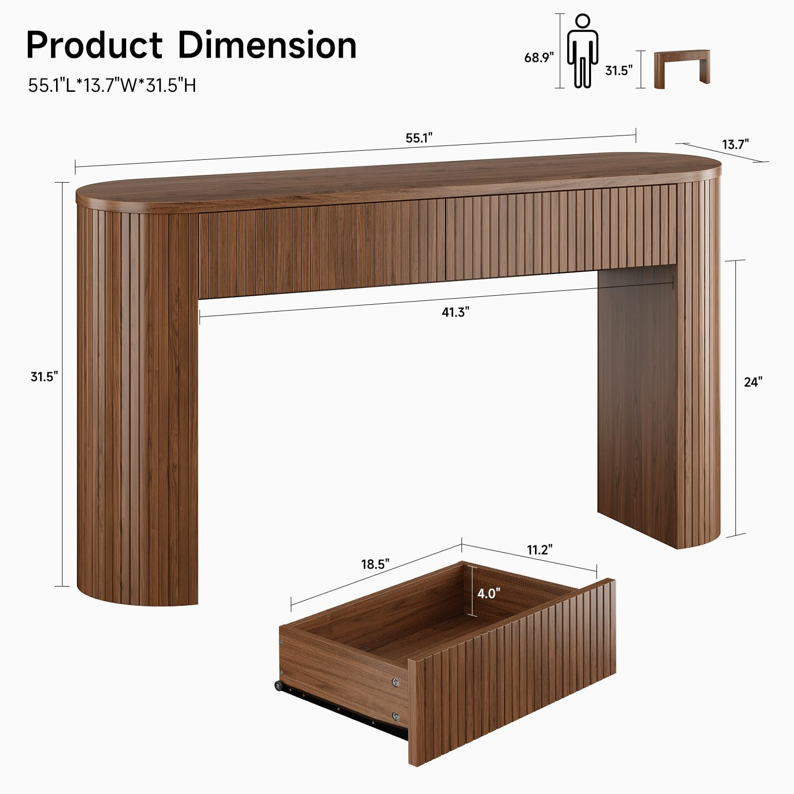 55 Inch Console Table with 2 Drawers, Fluted Entryway Tables with Storage, Sofa Table Behind The ... | Amazon (US)