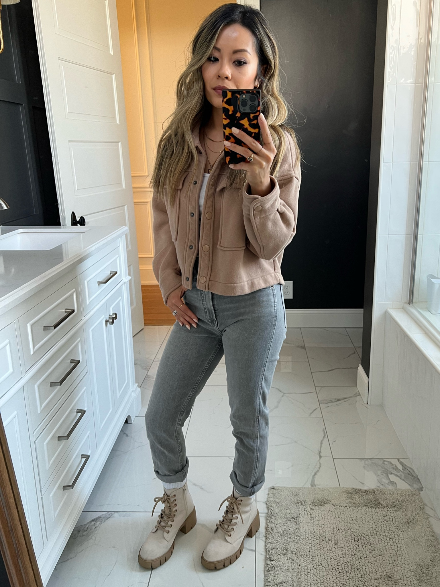 Casual comfy outfit of the day! Gray washed jeans with a cropped jacket and combat boots!

#LTKSale #LTKunder50 #LTKstyletip