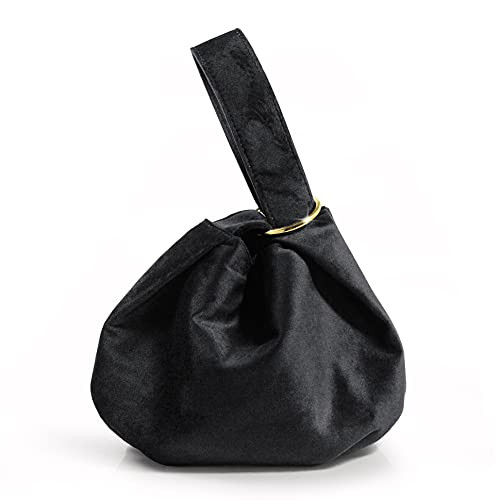 Women Clutch Velvet Top Handle Bag Wristlet Small Tote Purse (Black) | Amazon (US)