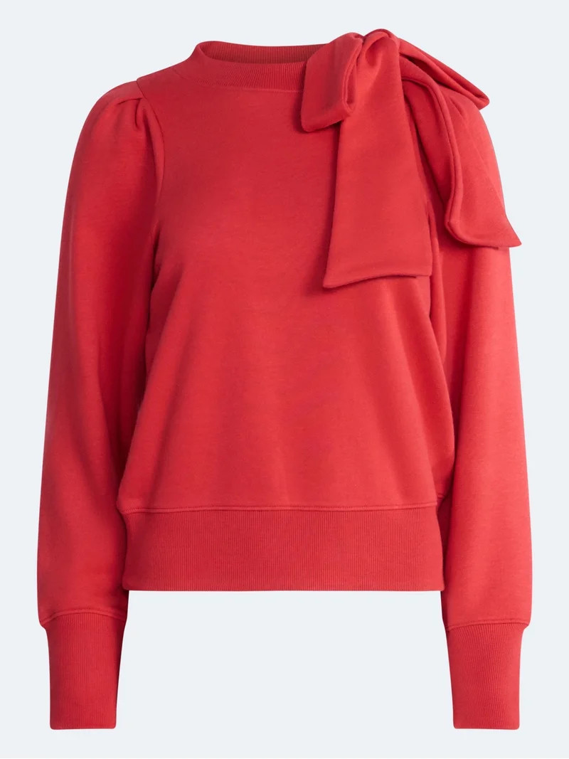 Free Assembly Women's and Women's Plus Bow Neck Sueded Terry Sweatshirt, Sizes XS-4X | Walmart (US)