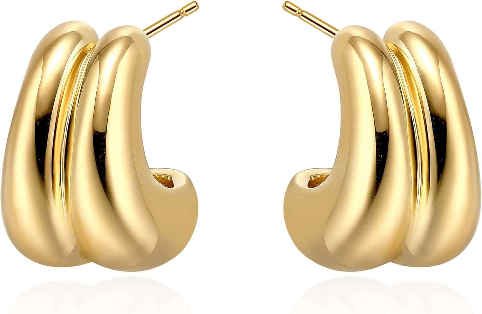 Gold Hoop Earrings for Women Girls 18K Gold Plated Chunky Hoop Earrings Statement Lightweight Thi... | Amazon (US)