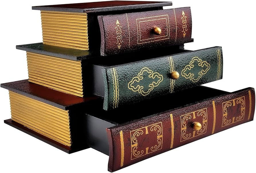 POWER UNICO FLOWER Vintage Decorative Organizer Wooden False Book Storage Box Jewelry Box with Th... | Amazon (US)