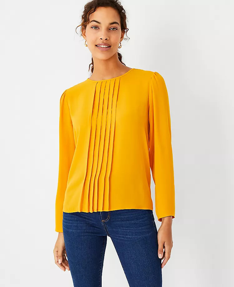 Mixed Media Pleat Front Top | Ann Taylor (US)