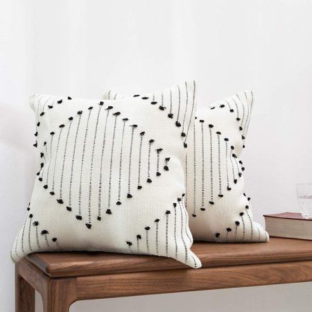 Boho Throw Pillow Covers Black White Pillow Covers 18x18 Set of 2 Linen Farmhouse Decorative Pillow  | Walmart (US)