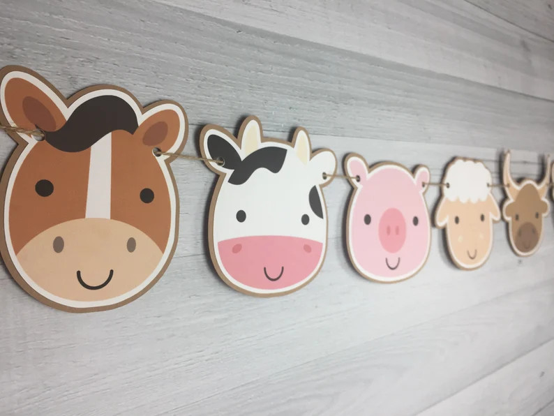 Farm Animals Garland - Farm Birthday- Farm Animal Faces -Barn Birthday -Farm Animal Birthday - Fa... | Etsy (US)