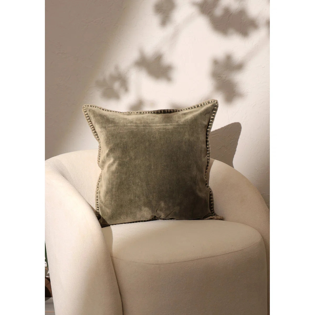 Stonewashed Cotton Velvet Throw Pillow with Decorative Handstiched Edges-18X18" | Wayfair North America