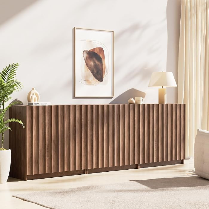 Fluted Sideboard Buffet Cabinet with Storage, 94.5" Wide Mid Century Modern Accent Cabinet with A... | Amazon (US)