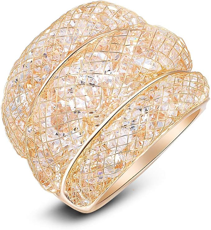 Mytys Cubic Zirconia Statement Rings Fashion Rose Gold Mesh Crystal CZ Chunky Ring for Women | Amazon (US)